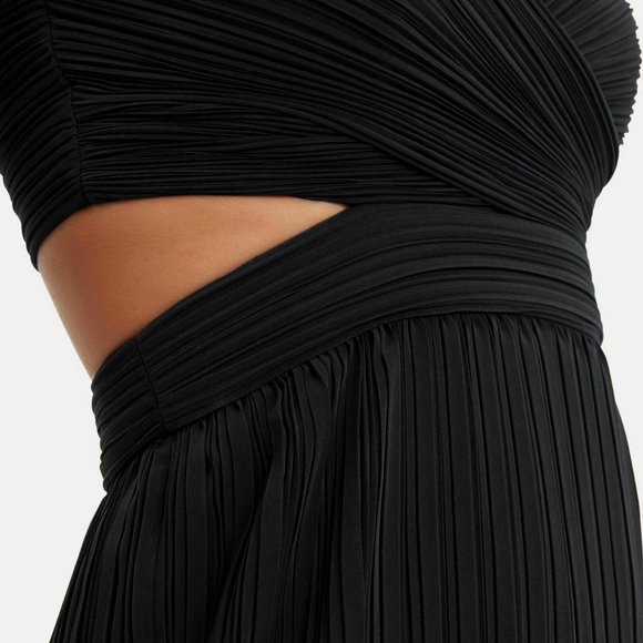 NWT $695 A.L.C. Black Pleated Cutouts Dress Size 10 - Picture 2 of 6